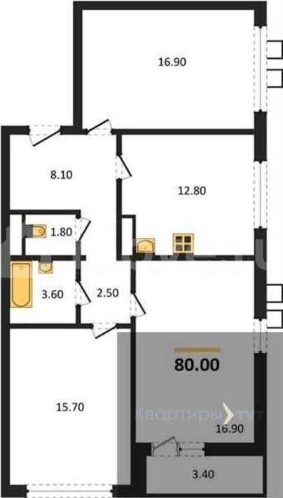 3-комн. квартира, 80 м&sup2;