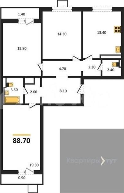 3-комн. квартира, 88.7 м&sup2;