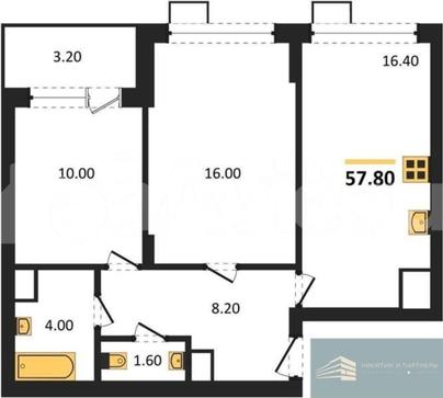 2-комн. квартира, 57.8 м&sup2;