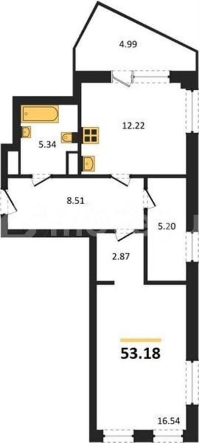 1-комн. квартира, 53.2 м&sup2;