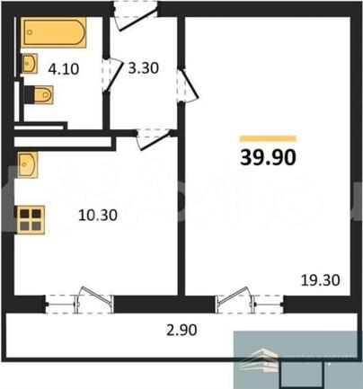 1-комн. квартира, 39.9 м&sup2;