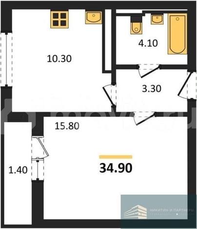 1-комн. квартира, 34.9 м&sup2;